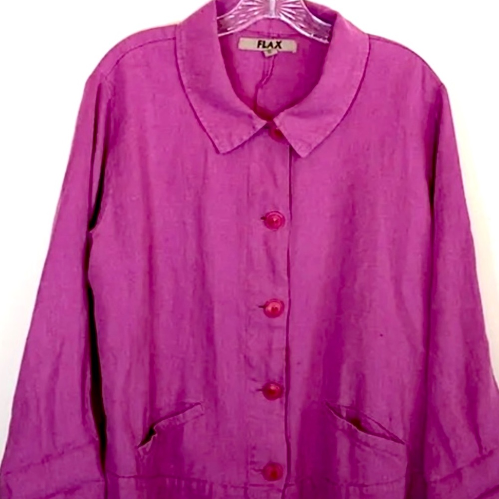 FLAX shirt, S-L 100% linen, bust 23”flat=46", pink,Buttons,Vintage, Jacket